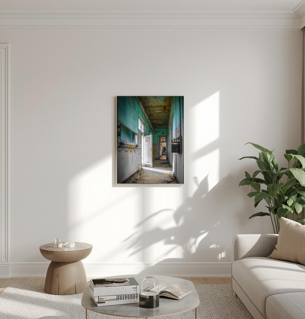 Schilderij in het blauw van abandoned place