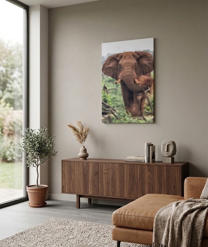 groot olifant schilderij canvas in woonkamer