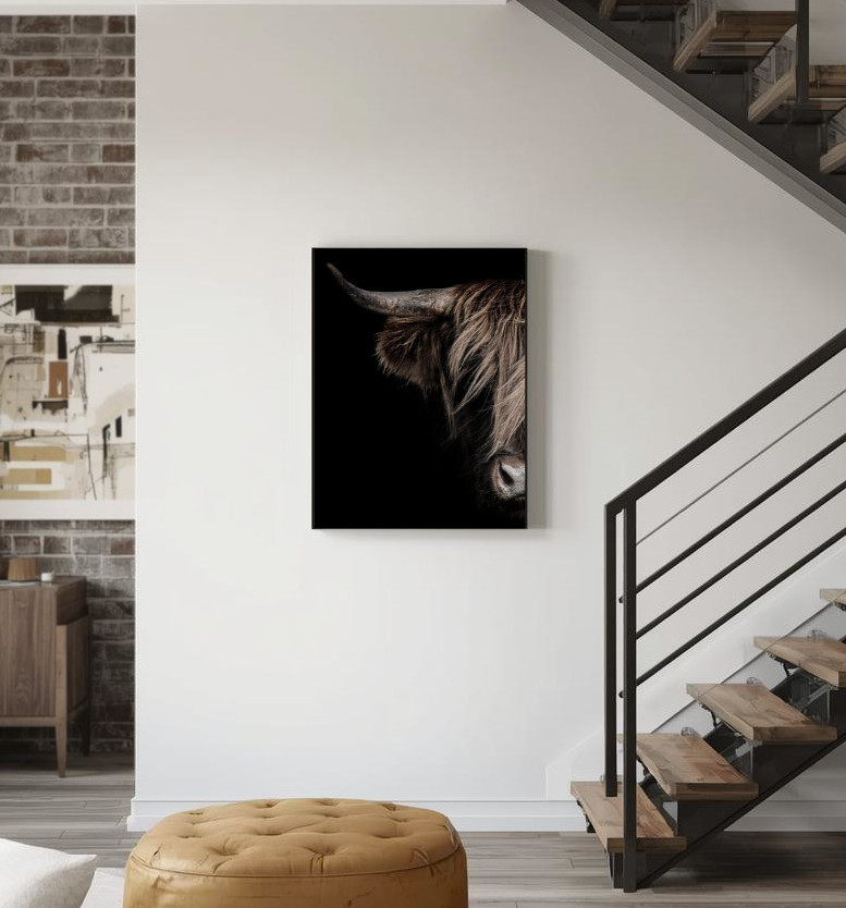 schotse hooglander schilderij bij trap