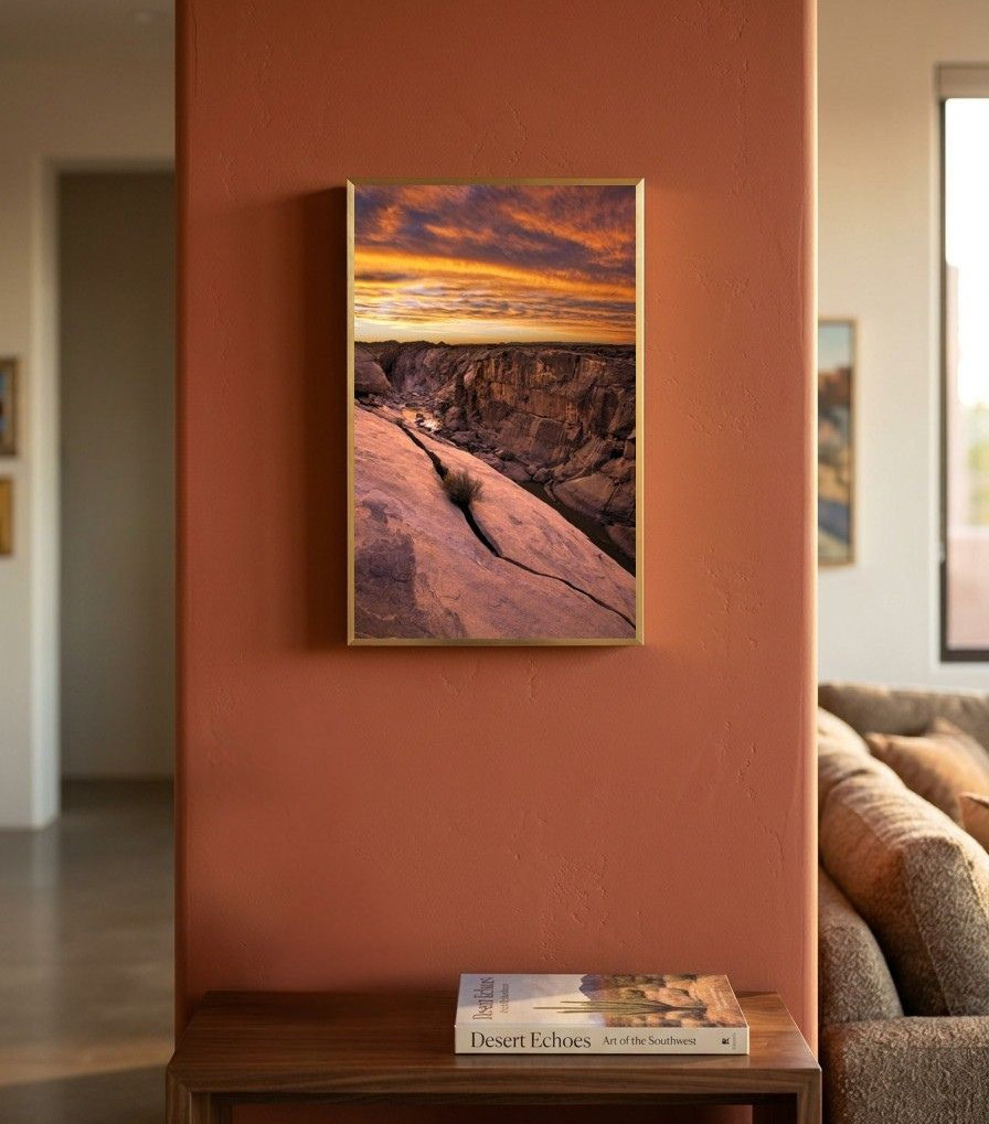 Schilderij zonsondergang in warme tinten